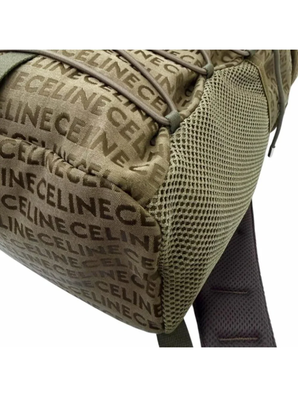 Celine Canvas Partial Leather Logo All Over Pattern Trekking Backpack Khaki - Picture 7 of 10